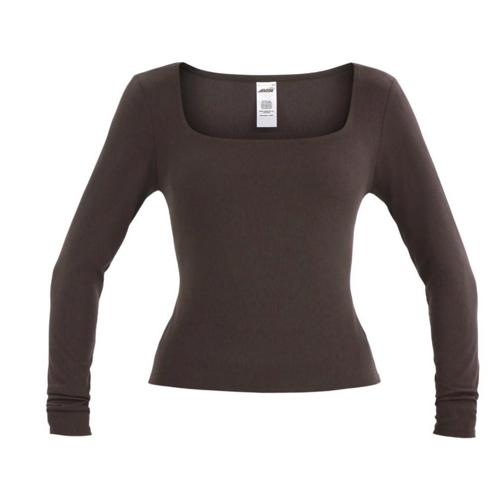 Avia Breen Brown Square Neck Ribbed Long Sleeve Top - Picture 7 of 7